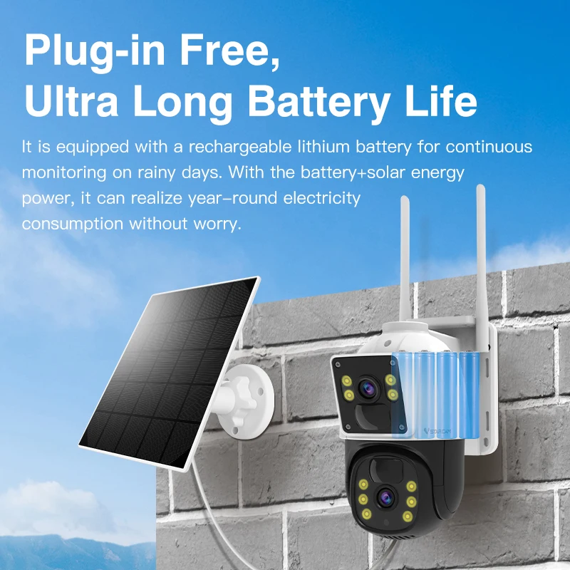 كاميرا الأمن 4G 4K 4MP دوران المسار تلقائي اللاسلكي عدسة مزدوجة لوحة طاقة شمسية مع كاشف HD واي فاي التيار المتناوب - الصورة 3